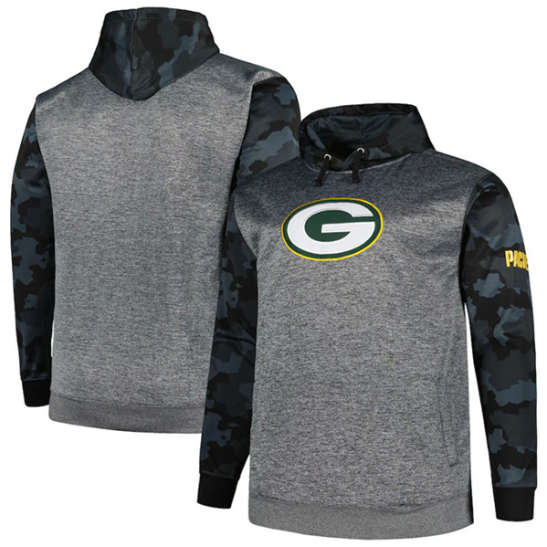 Men's Green Bay Packers Heather Charcoal Big & Tall Camo Pullover Hoodie